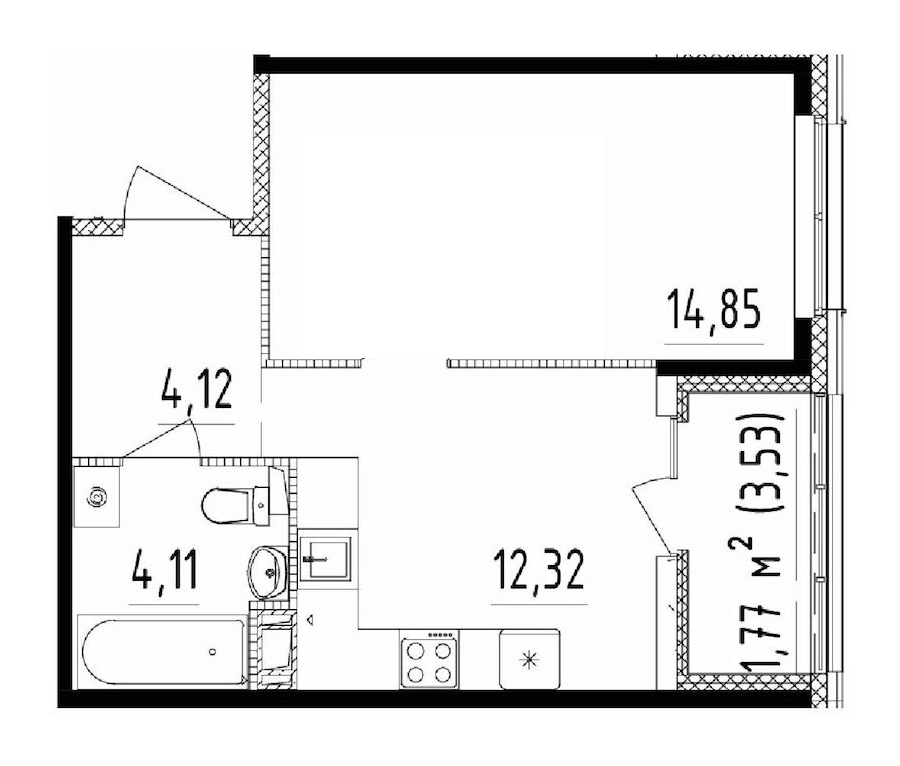 1-комнатная квартира 35.4 м², 14/14 эт., ЖК «Чёрная речка»
